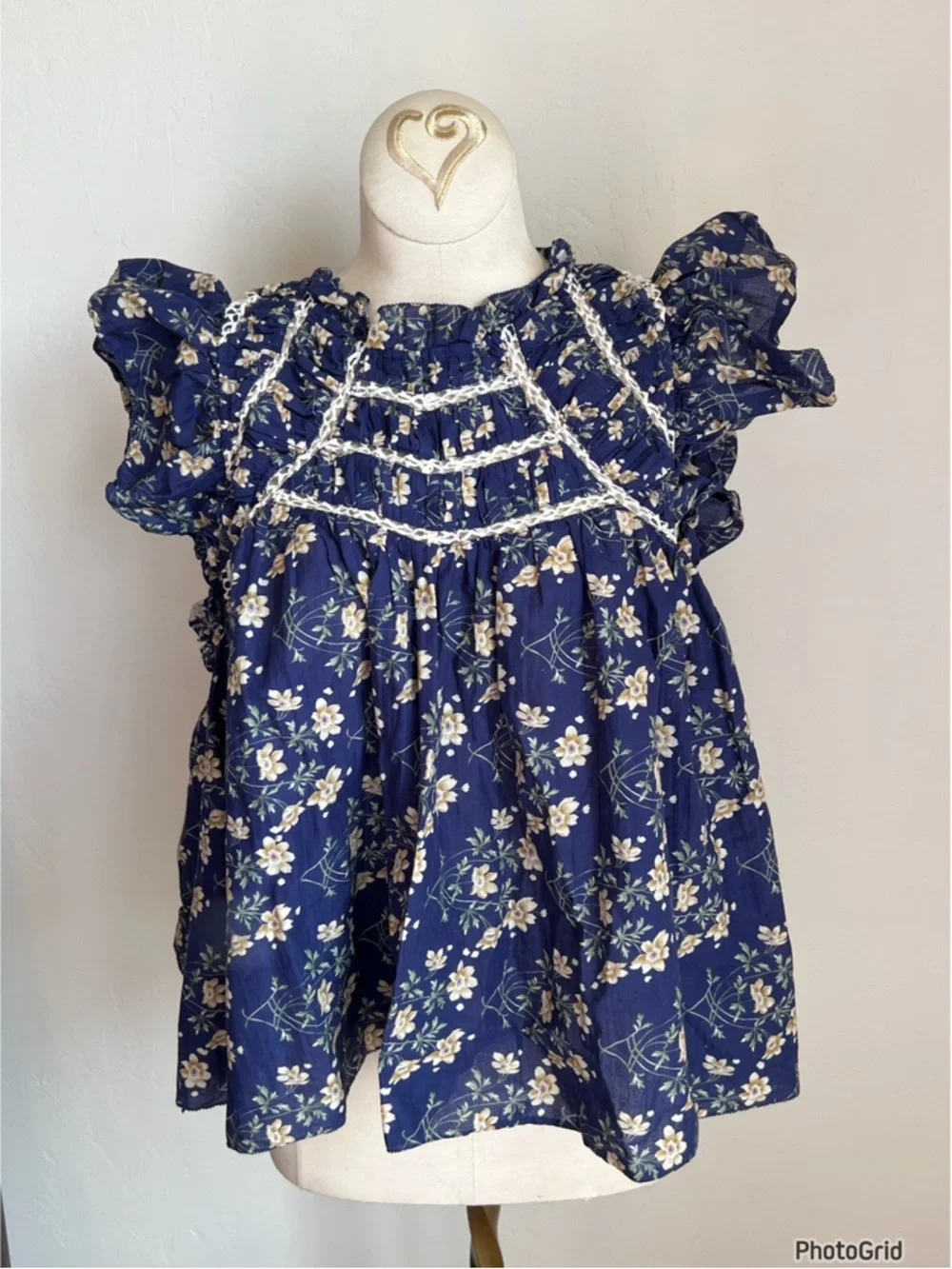 Sea New York Navy Floral Smocked Ruffle Sleeve Top - Picture 2 of 4